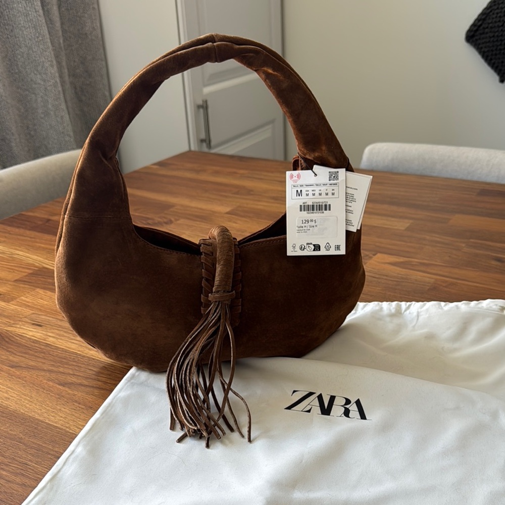 Zara Brown Suede Hobo Bag - New with tags